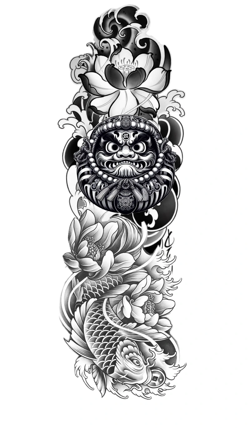 Hình ảnh tattoo nhật cổ trắng đen cùng hoa anh đào nghệ thuật
