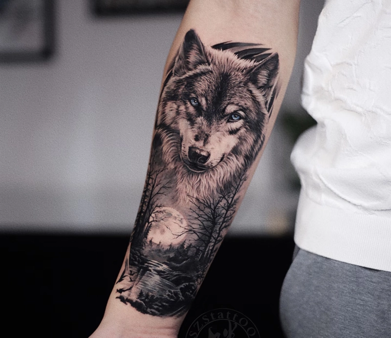Hình ảnh xăm sói trừu tượng nam đẹp ngầu