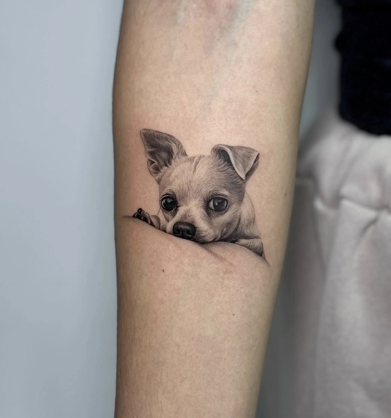 Hình tattoo con chó phá cách với bố cục độc đáo