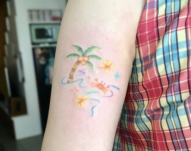Hình tattoo con cua ở biển màu sắc cute