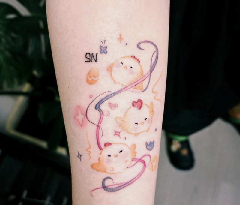 Hình tattoo con gà cute dễ thương cho nữ