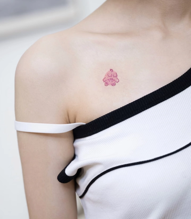 Hình tattoo con lợn mini màu hồng