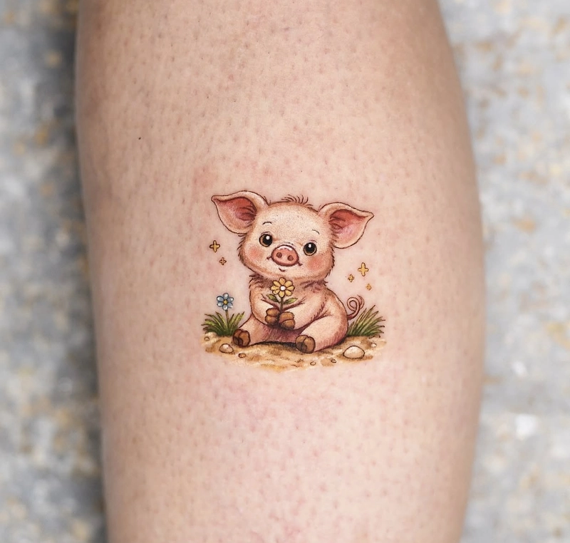 Hình tattoo con lợn nhỏ đáng yêu