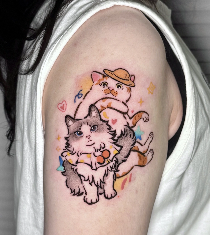 Hình tattoo con mèo ngộ nghĩnh hài hước