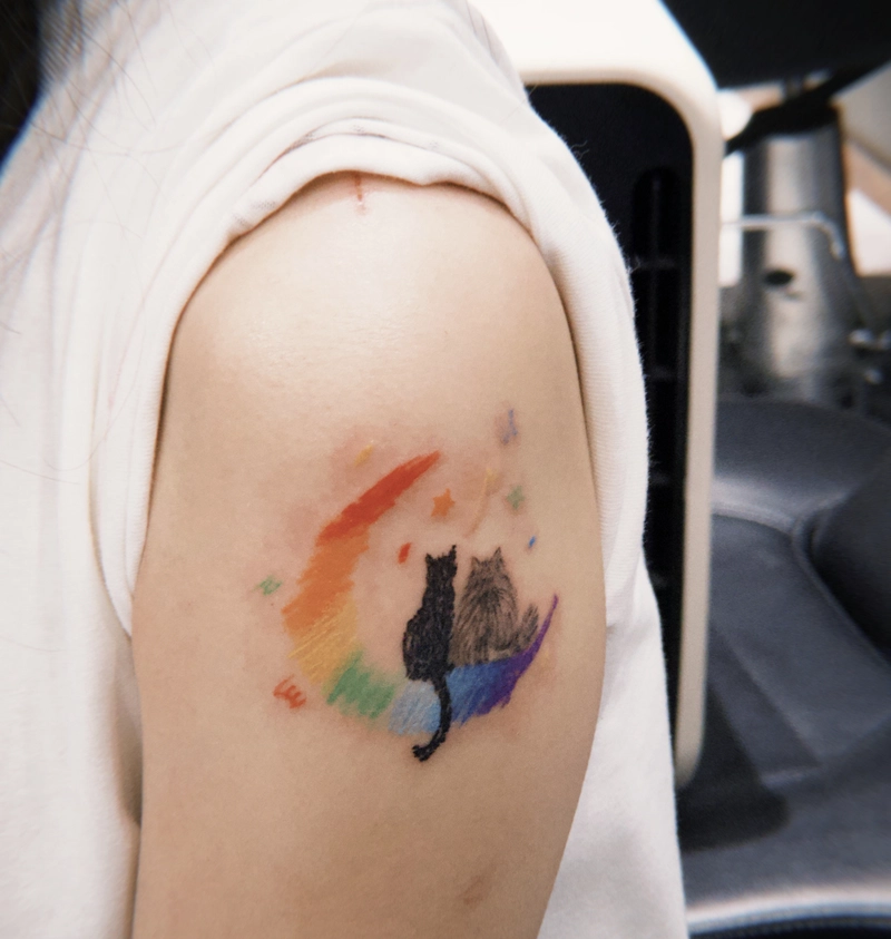 Hình tattoo con mèo phối màu cực đẹp