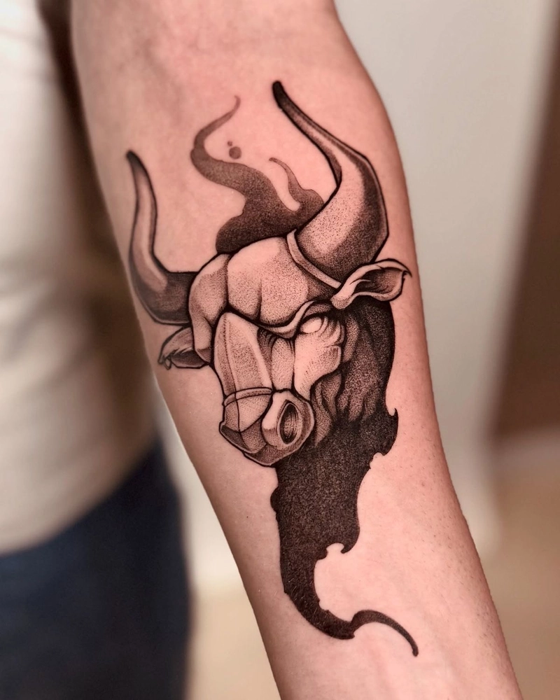 Hình tattoo con trâu phá cách với hình khối độc đáo