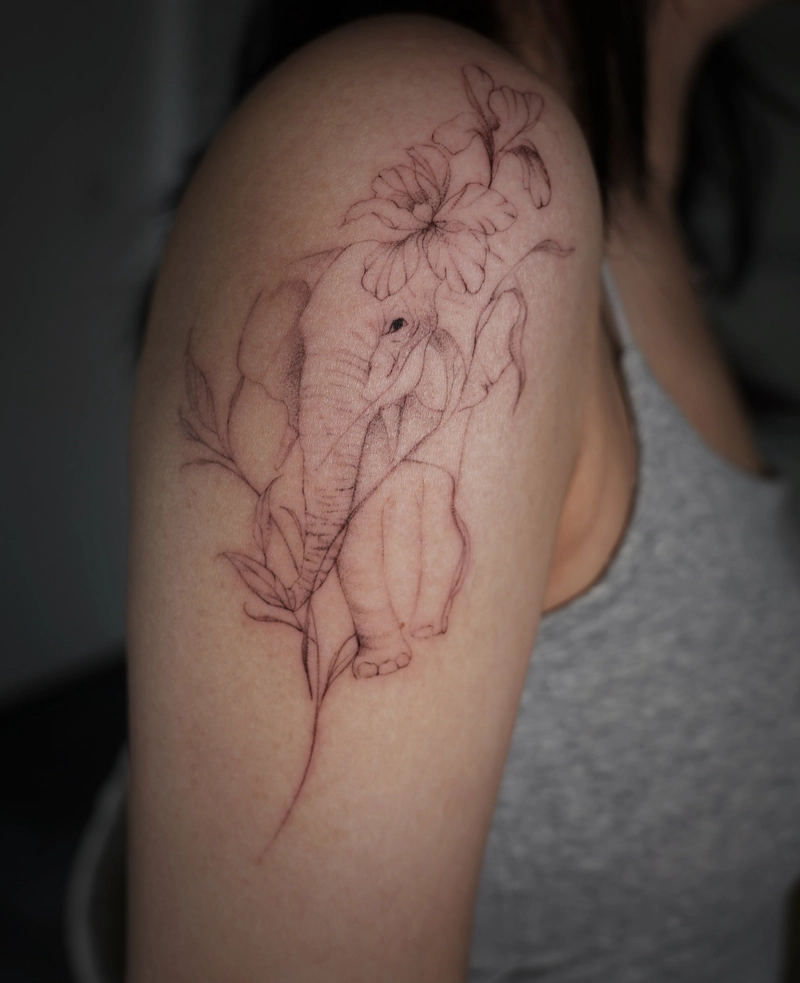 Hình tattoo con voi nghệ thuật hiện đại