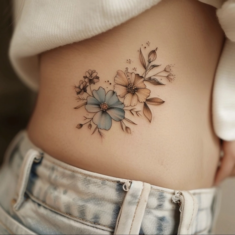 Hình xăm ở hông eo cho nữ cùng họa tiết thanh lịch