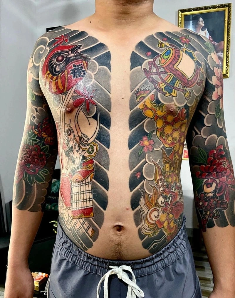 Hình xăm rồng nhật cổ full ngực bụng cực kỳ sắc nét