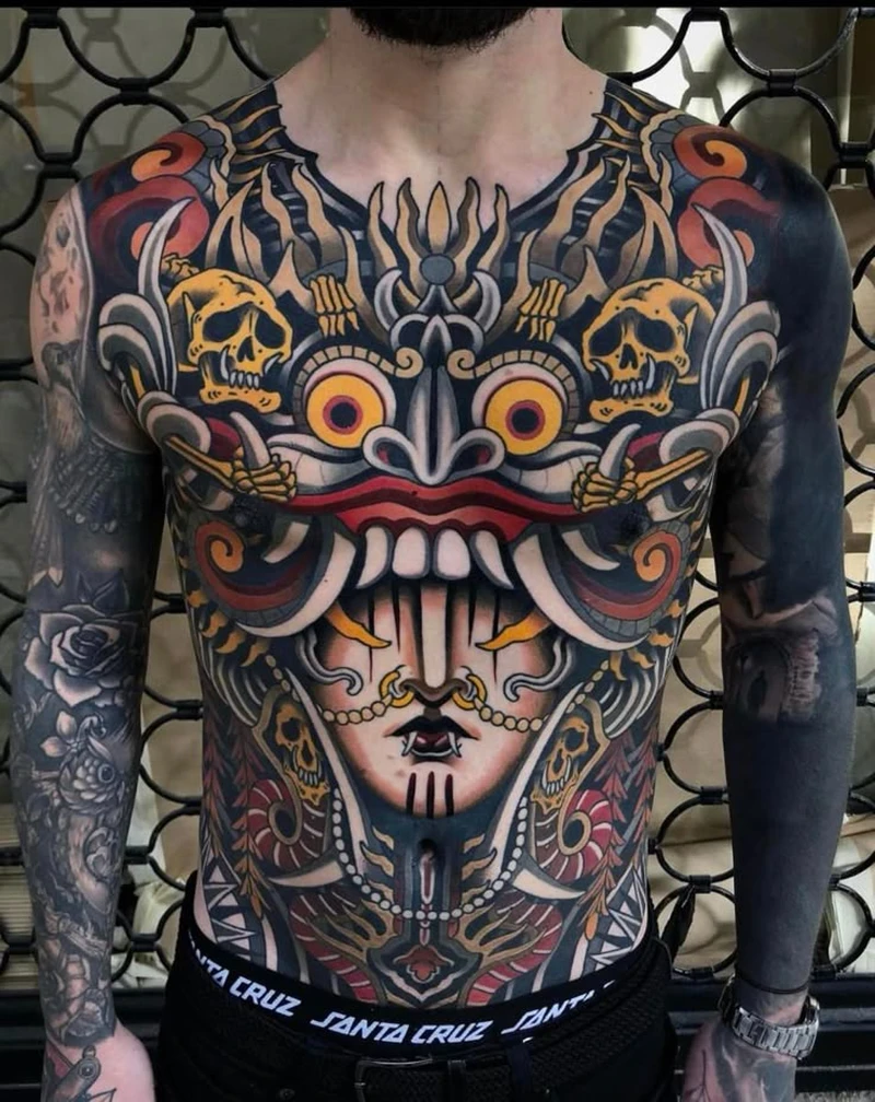 Hình xăm samurai kín người trước phong cách nhật cổ mạnh mẽ