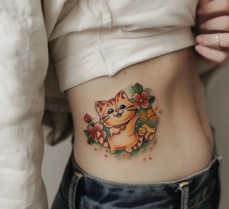 Họa tiết mây khói trong tattoo mèo thần tài đầy chiều sâu nghệ thuật