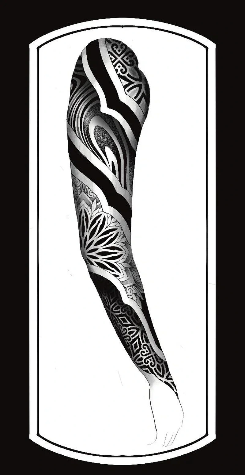 Họa tiết tattoo nhật cổ cùng cá chép đen trắng đầy nổi bật
