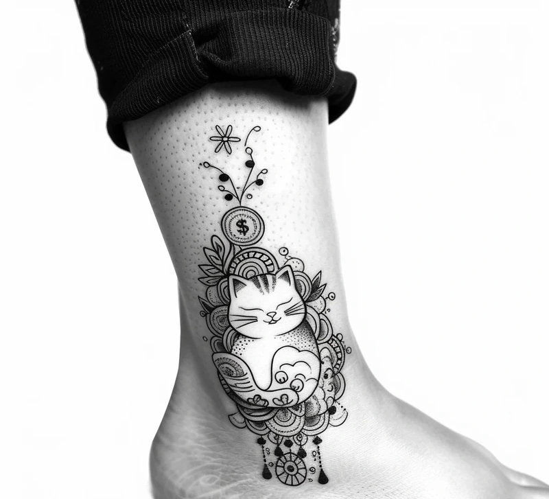 Khí chất tài lộc trong tattoo mèo thần tài nhật cổ cực nổi bật