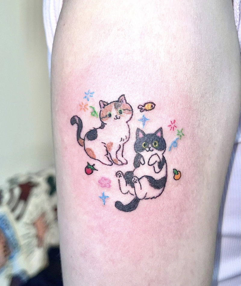 Mẫu hình xăm 2 con mèo đáng yêu