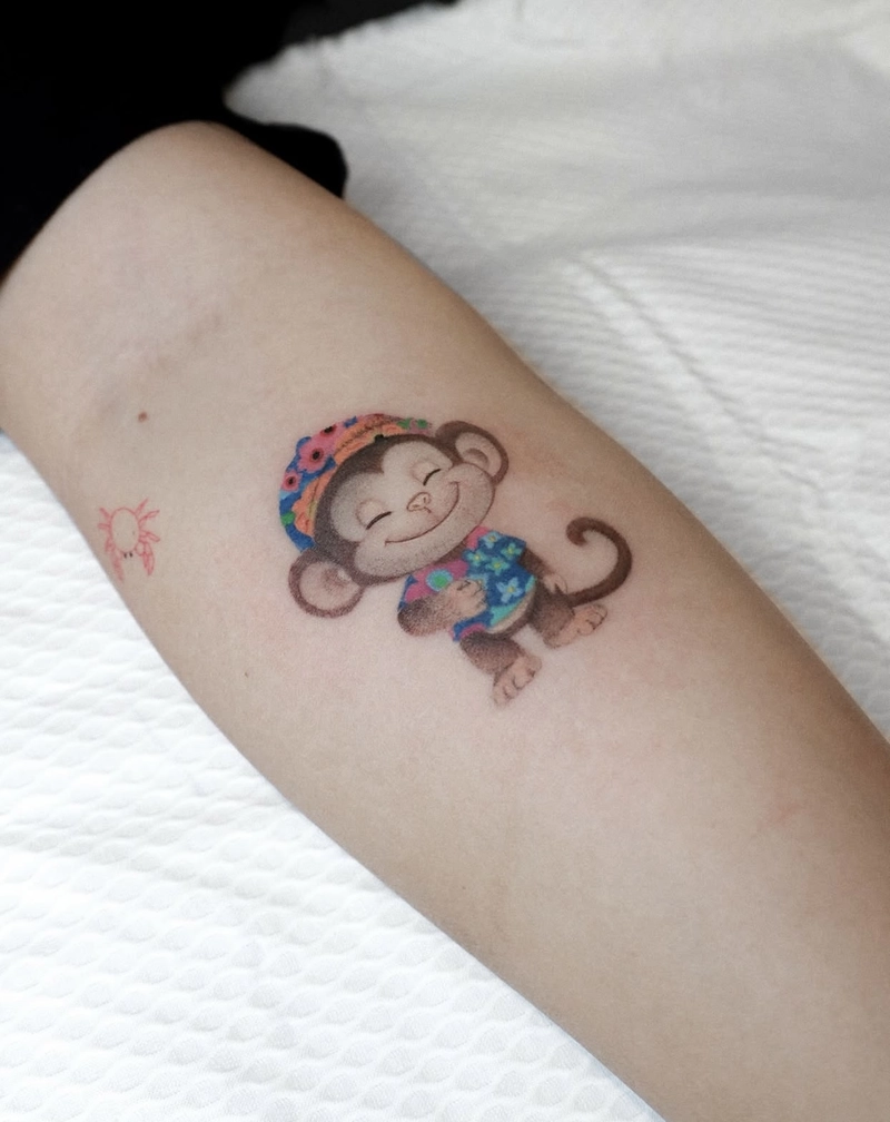 Mẫu hình xăm con khỉ non cute