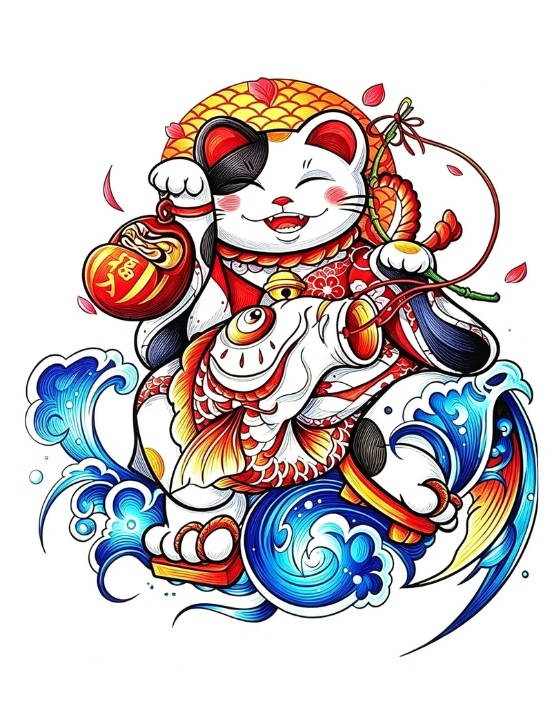 Mẫu hình xăm mèo thần tài nhật cổ đẹp dành cho người thích tattoo cá tính