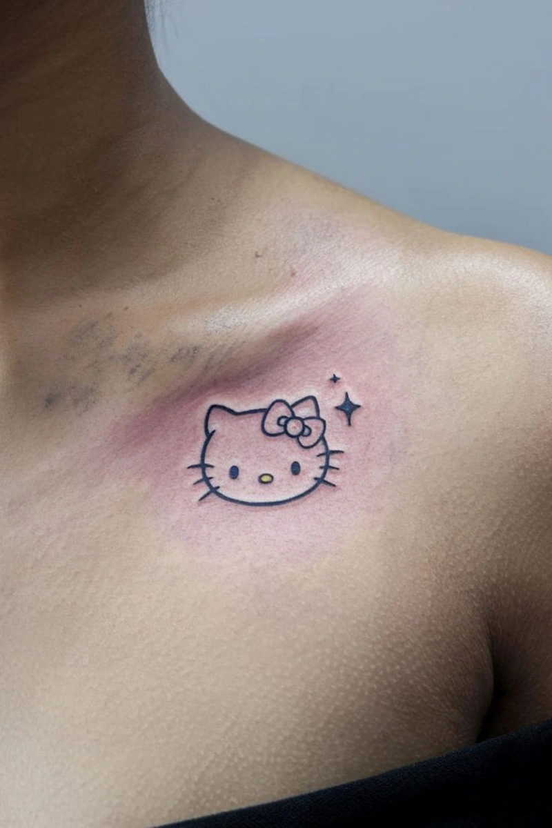 Mẫu tattoo Hello Kitty mini hợp người thích hình xăm cute
