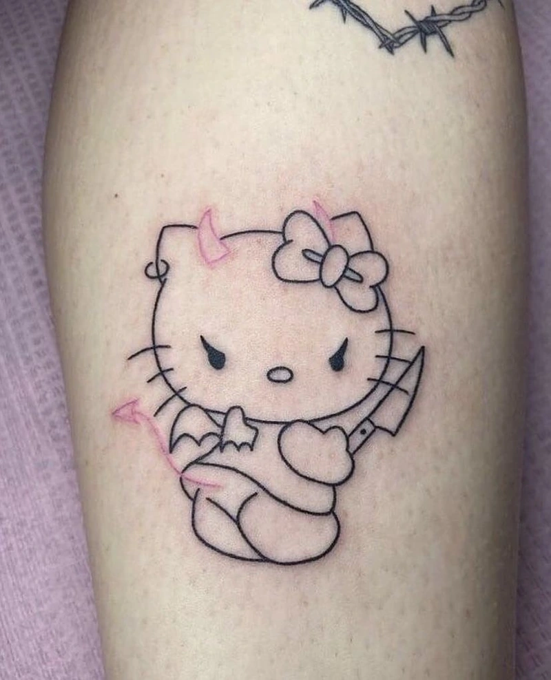 Mẫu tattoo Hello Kitty mini phong cách tối giản cho con gái