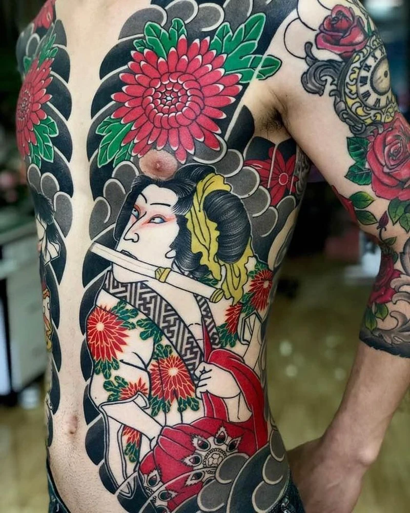 Mẫu xăm nhật cổ full người trước hợp làm ảnh tham khảo