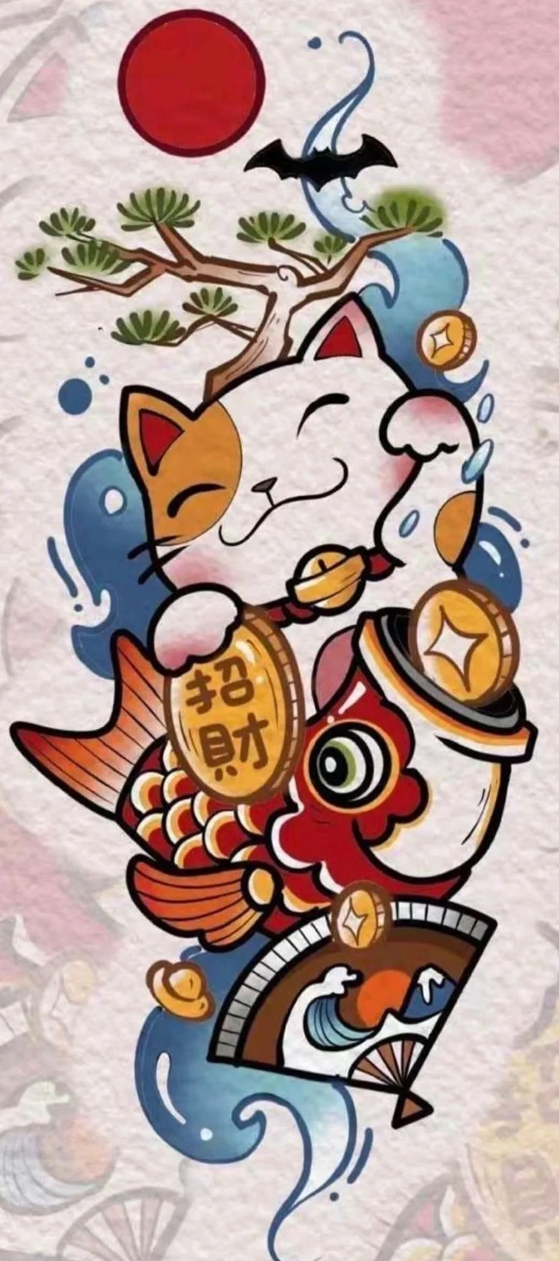 Nét vẽ sắc nét của tattoo mèo thần tài cùng thần thái cực ngầu