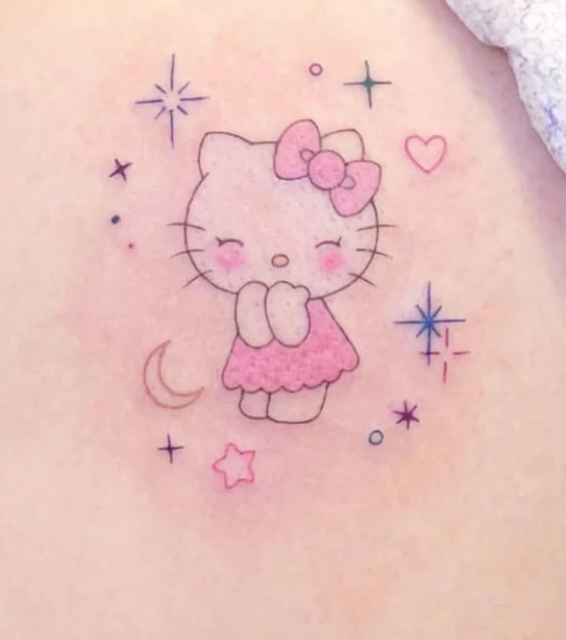 Phái nữ Hello xăm Kitty mini màu hồng hợp phong cách nữ tính trẻ trung