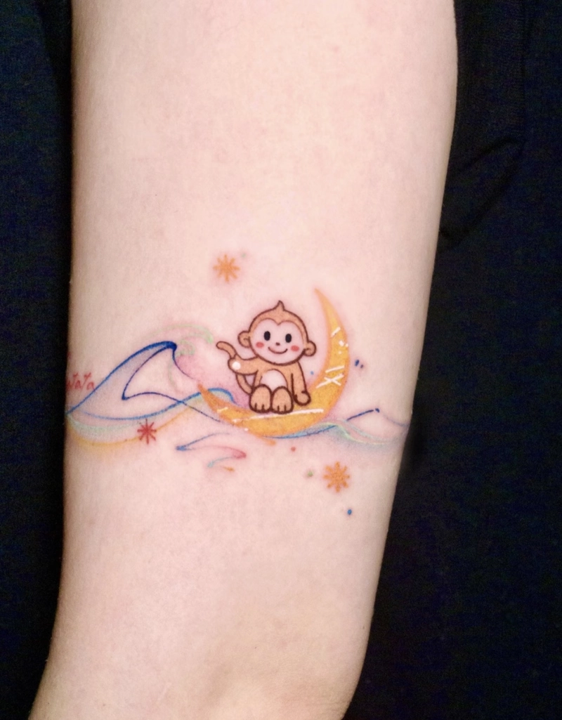 Tattoo con khỉ màu sắc dễ thương