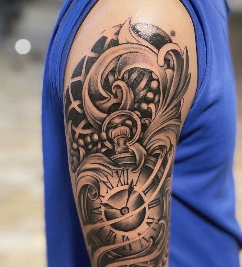 Tattoo hoa văn nam bắp tay mang chất nghệ thuật hiện đại