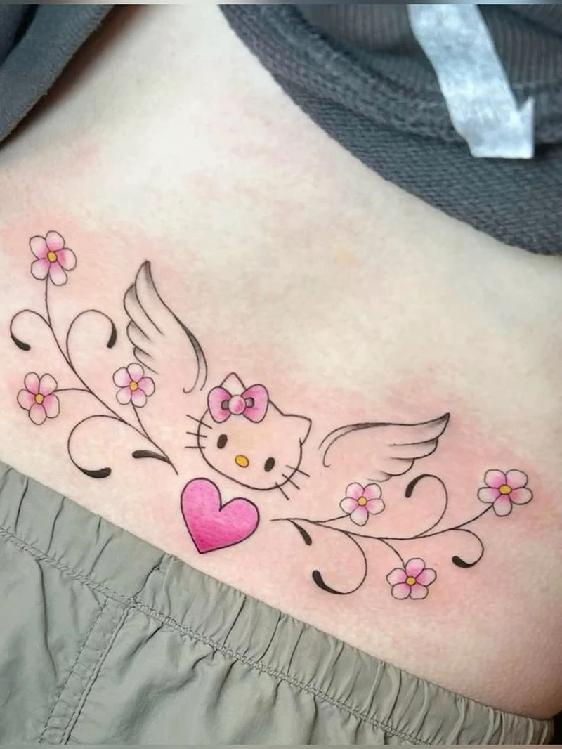 Tattoo mèo Hello Kitty mini với nét vẽ nhỏ gọn đáng yêu