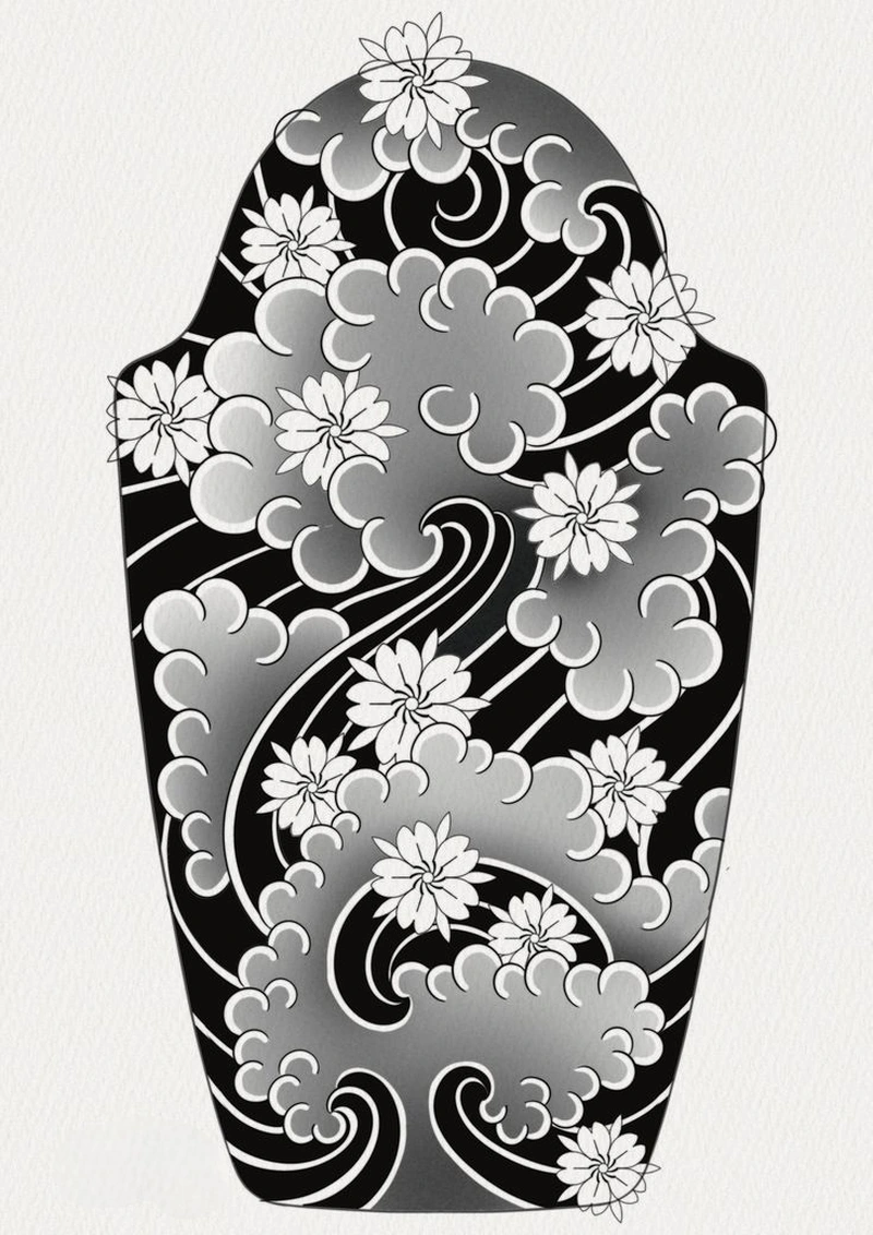 Tattoo nhật cổ trắng đen cùng cá chép hóa rồng đầy mạnh mẽ