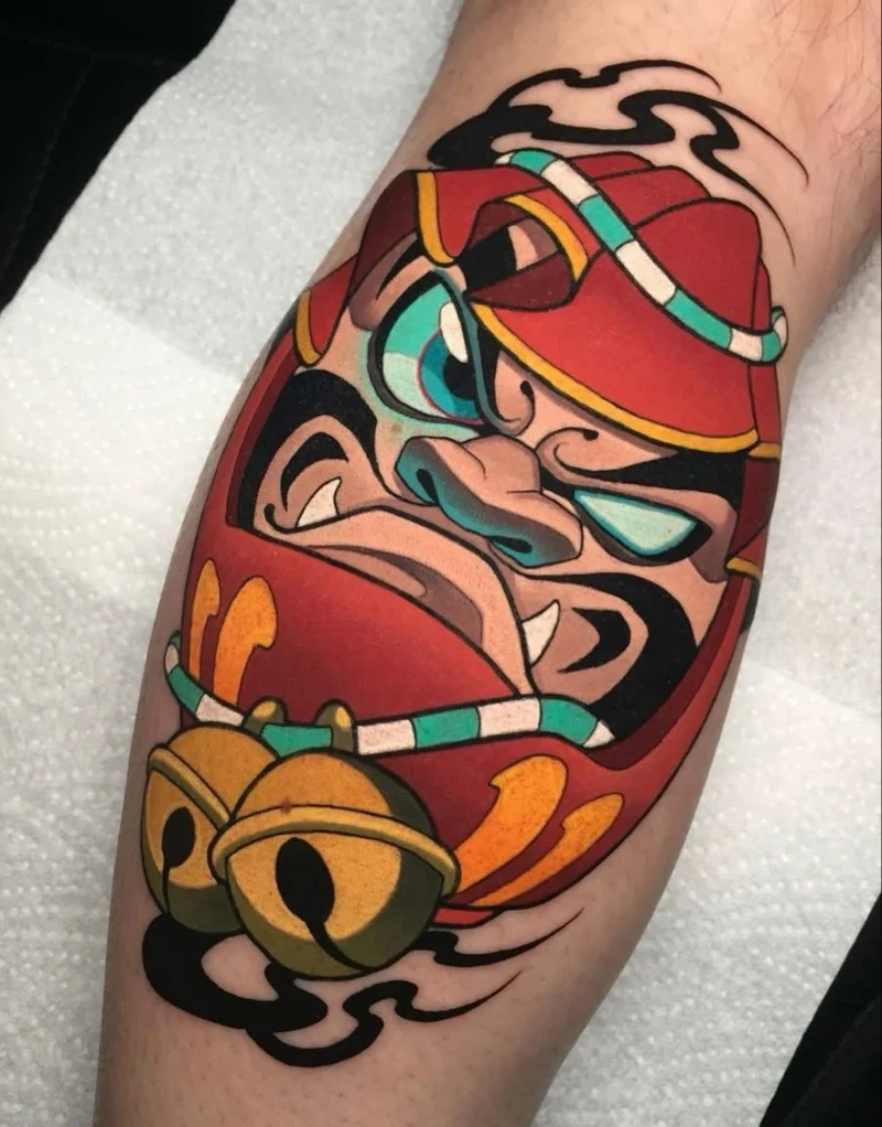 Thiết kế daruma tattoo với chi tiết khuôn mặt sắc nét