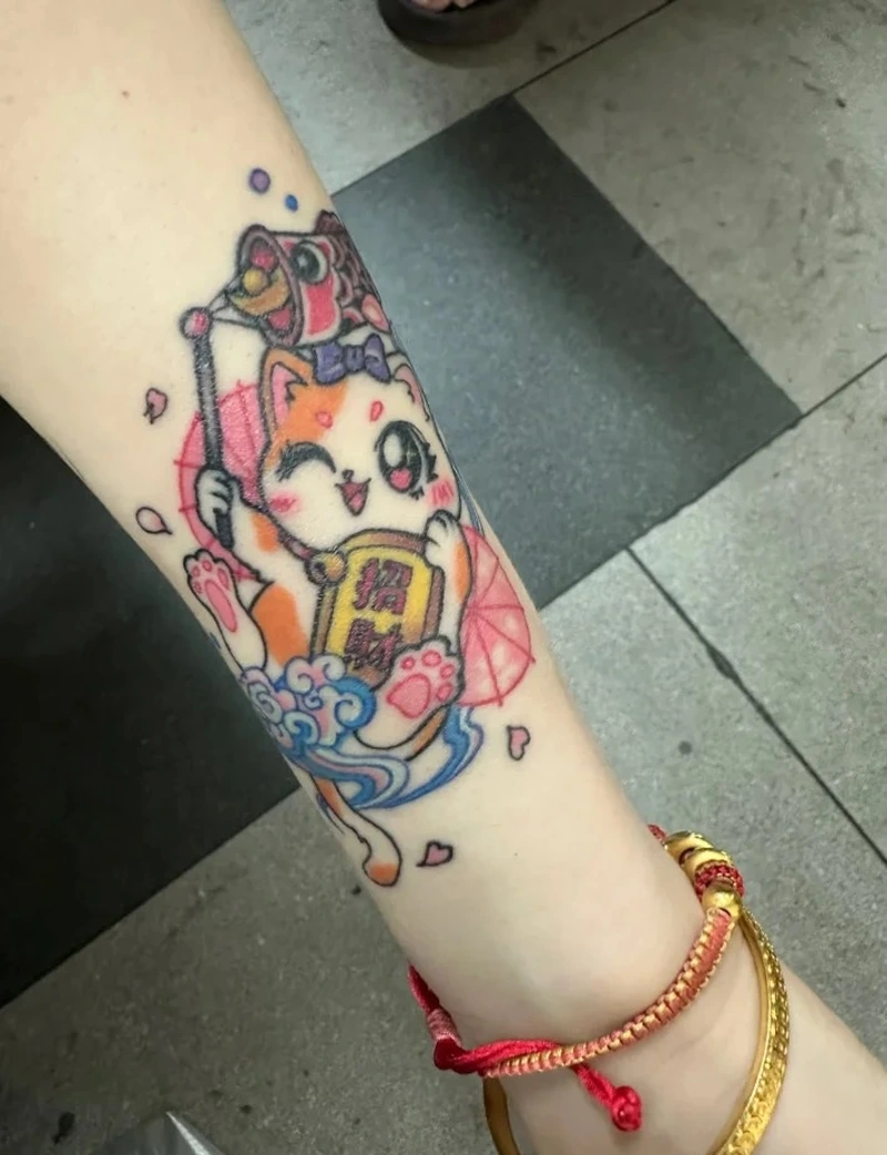 Thiết kế tattoo mèo thần tài dành cho người yêu phong cách Nhật