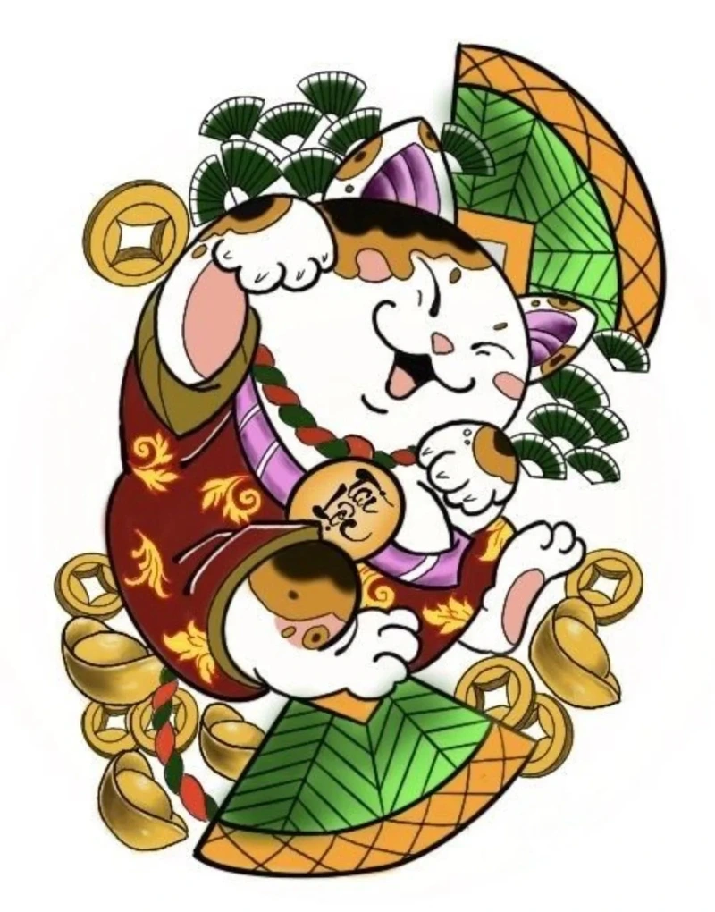 Thiết kế tattoo mèo thần tài mang đậm nét văn hóa Nhật Bản