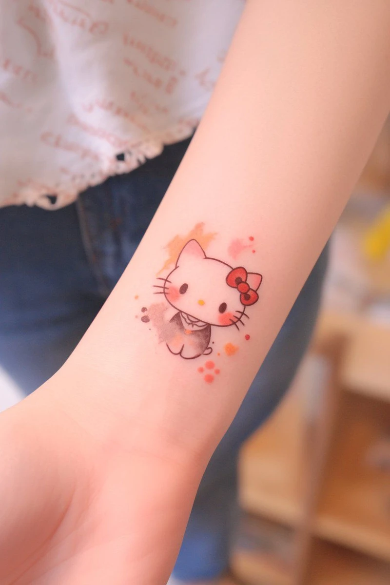 Xăm hình mini Hello Kitty với đường nét nhỏ tinh tế