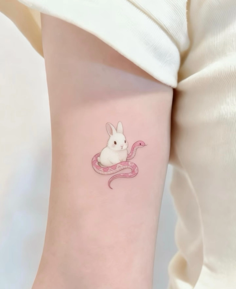 ảnh xăm con thỏ trắng và rắn