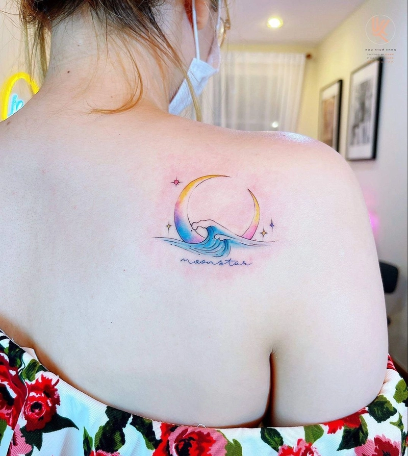 hình ảnh tattoo sóng biển kèm chữ