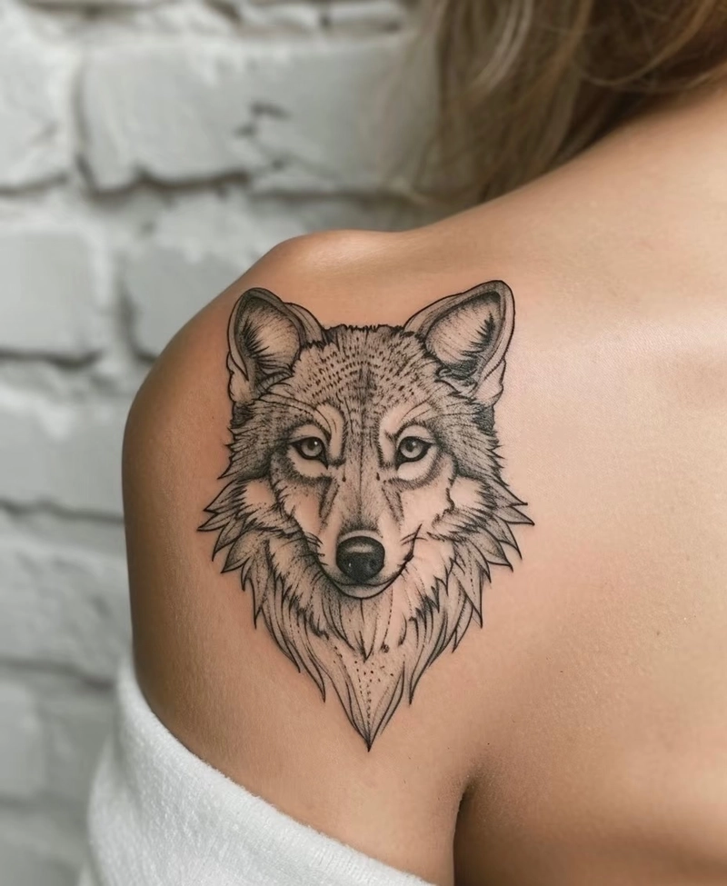 hình xăm con sói ở vai nữ