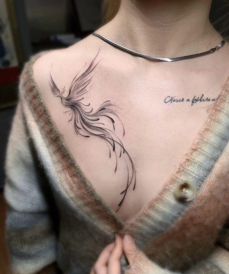 mẫu tattoo phượng hoàng lông đuôi dài