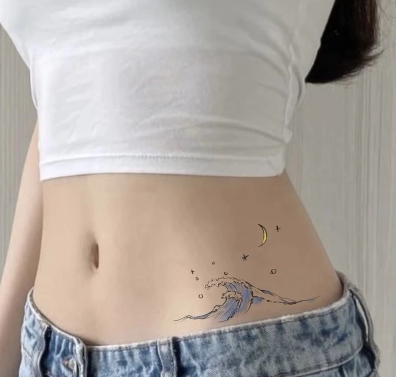 mẫu tattoo sóng biển dào dạt trong đêm