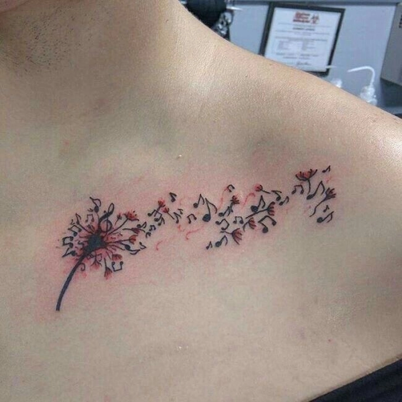 tattoo nốt nhạc bay bổng theo cành bồ công anh