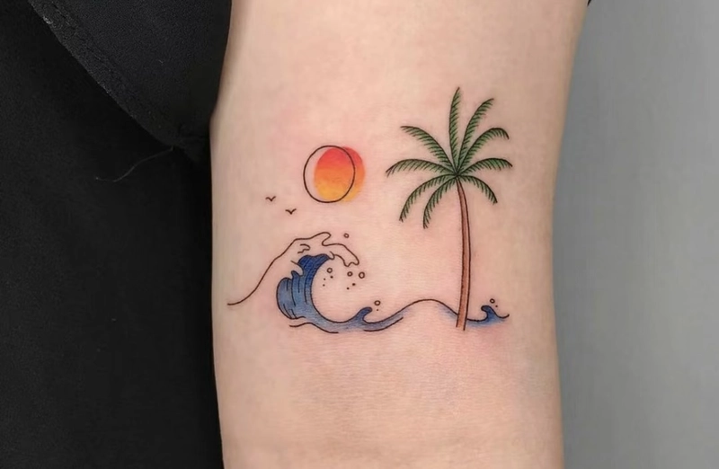 tattoo phong cảnh sóng biển cuồn cuộn