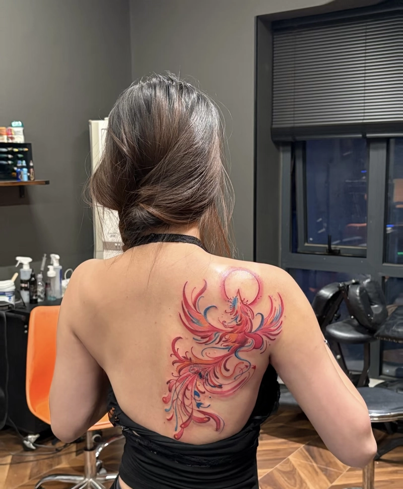 tattoo phượng hoàng đẹp phối màu sắc