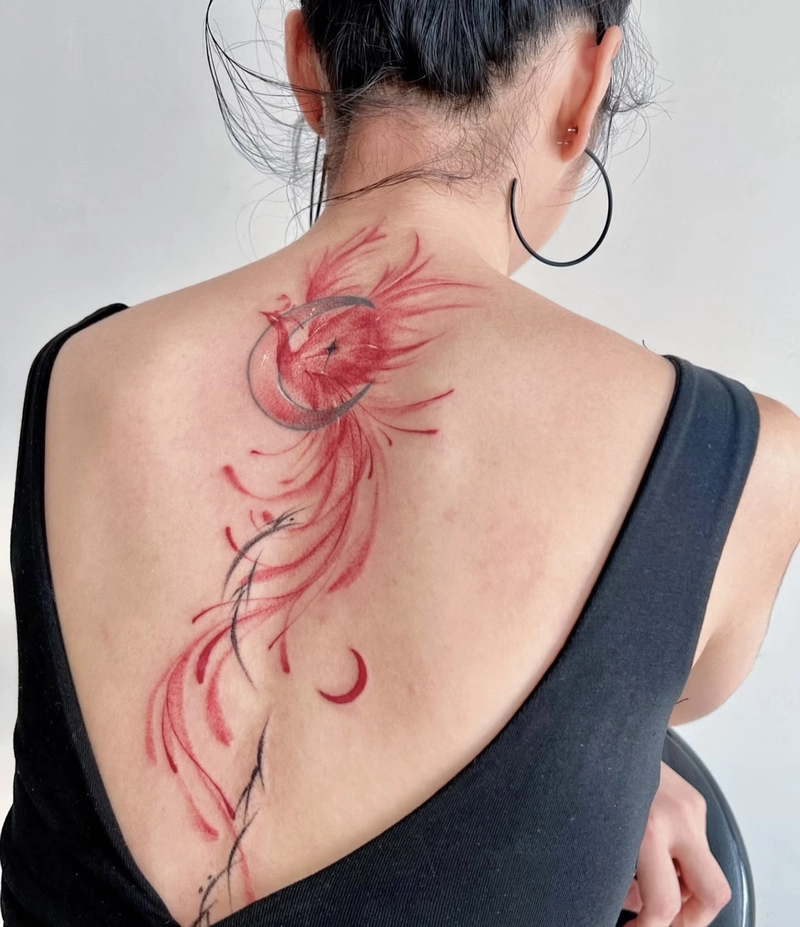tattoo phượng hoàng trải dài độc đáo