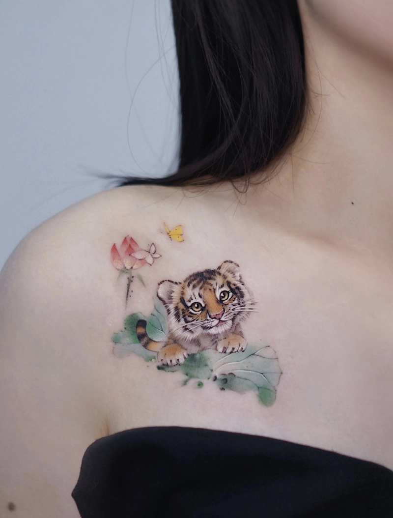 Ảnh hình xăm con hổ phong cách cổ điển đẹp