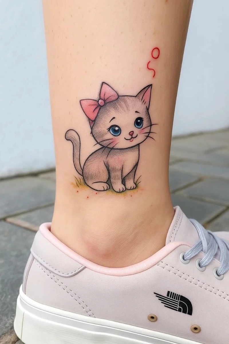Ảnh xăm hình mèo mini cute hợp tattoo cổ tay nữ xinh