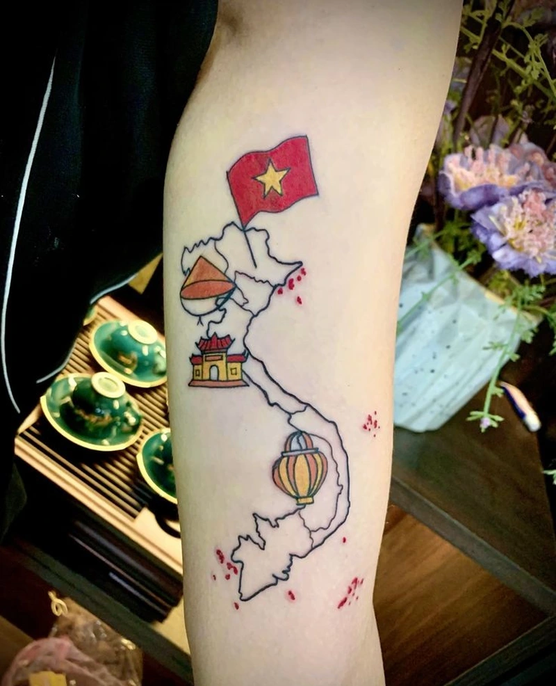 Hình ảnh xăm bản đồ Việt Nam phù hợp tattoo cánh tay
