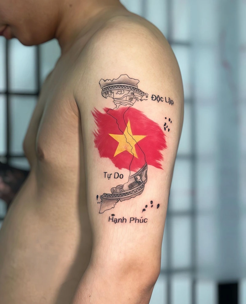 Hình ảnh xăm bản đồ Việt Nam với thiết kế tinh tế
