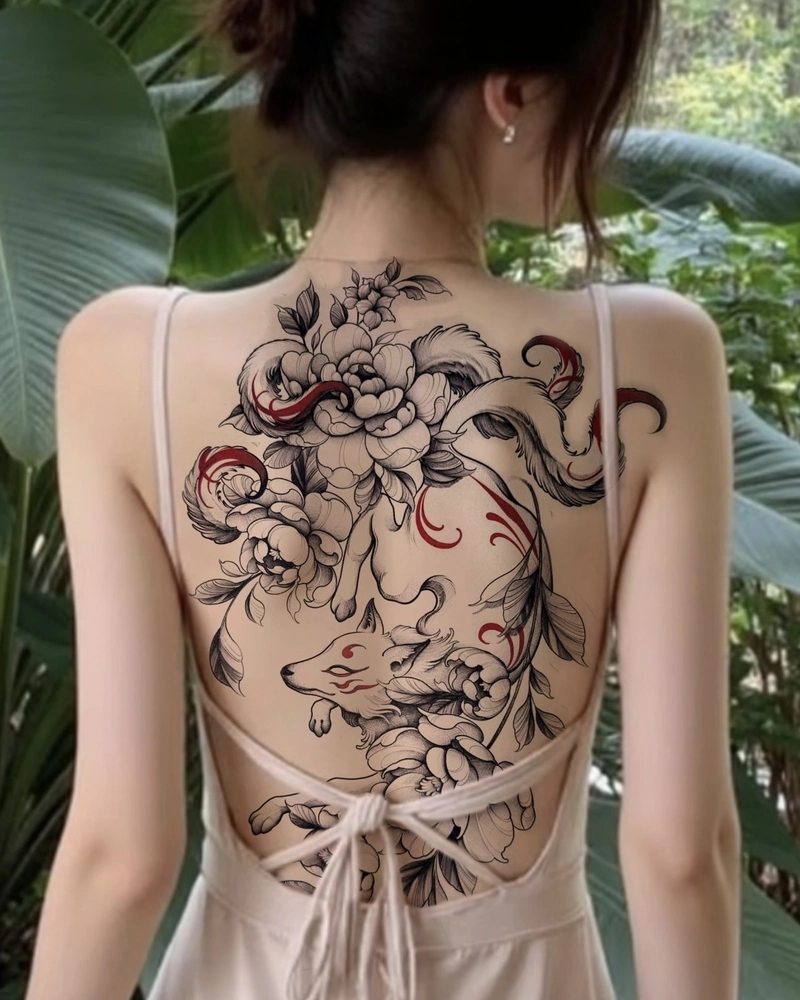 Hình hình xăm hồ ly 9 đuôi cho nữ thanh thoát