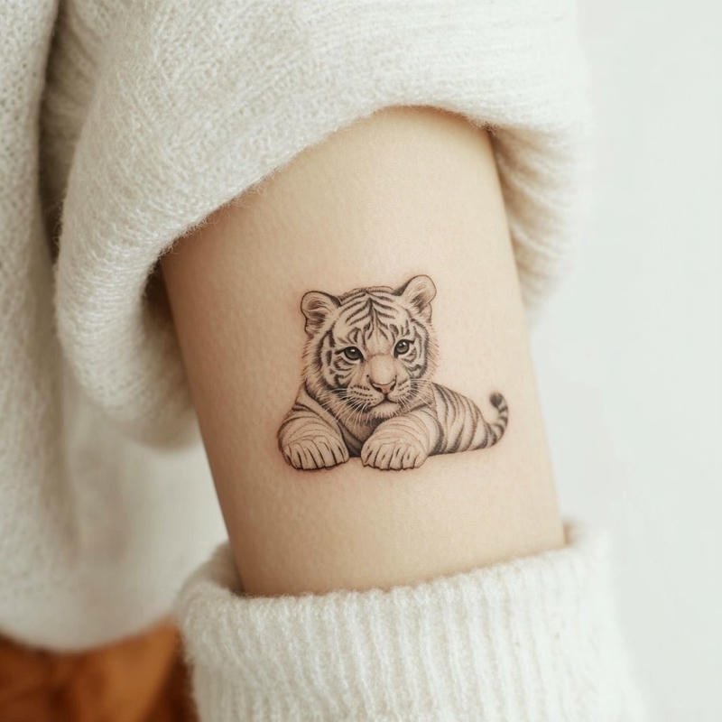 Kiểu hình xăm hổ dễ thương nét mềm mại
