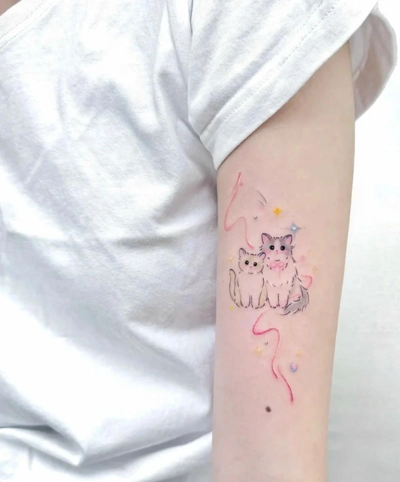 Mẫu xăm mèo nhỏ đáng yêu dành cho tattoo nữ nhẹ