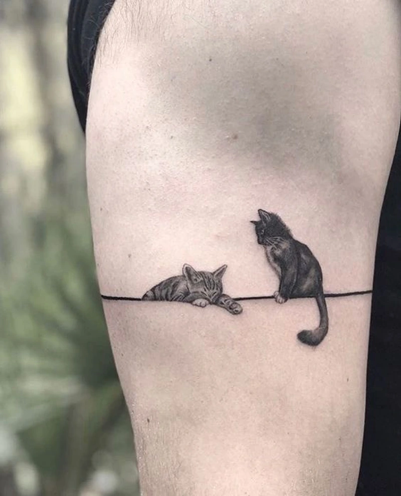 Tattoo mèo cute nổi bật với nét vẽ đơn giản nhẹ nhàng